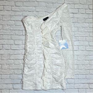 Revolve Majorelle Cream White Lace One Shoulder Strecthy Bodycon Mini Dress S